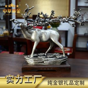 招財福鹿創(chuàng)意家居純銀999擺件辦公室裝飾